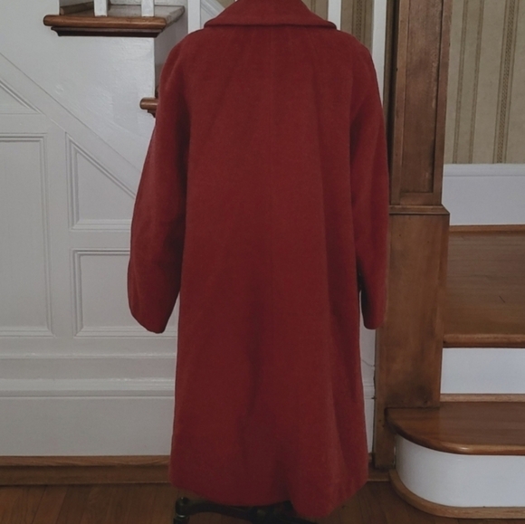 L' AUTHENTIQUE Alpacama Royal Long Button Down Wool Red Coat Jacket RARE 90's - Picture 2 of 7